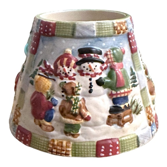 Ceramic YANKEE CANDLE SHADE Quilt Snow Winter Snowman ~ 3” Tall - Picture 1 of 10